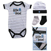 Luvable Friends Boys 4 Piece Mommy's Little Rebel Gift Set with Striped Bodysuit, Hat, and 2 Pair Socks- 0-6 Months