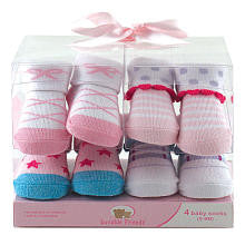 Luvable Friends Girls 4 Pack Faux Shoe Socks Gift Set- 0-9 Months