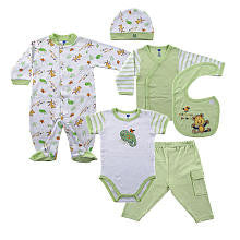 Hudson Baby Neutral 6 Piece Rainforest Gift Set with Footie, Bodysuit, Long Sleeve Wrap T Shirt, Pants, Hat and Bib