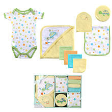 Luvable Friends Neutral 9 Piece Bath Gift Set with Bodysuit, Towel, 4 Washcloths, Mitt, Sponge, Burp Cloth- 0-6 Months