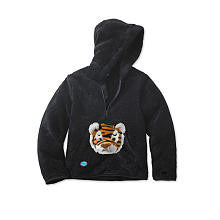 HoodiePet Neutral Black Fleece Hoodie with Attached Clawie the Tiger Plush Pet- 3T-4T