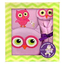 SOZO Girls 3 Piece Owl Welcome Home Gift Set with Flutter Sleeve Bodysuit, 3D Owl Hat, and Security Blanket- 0-3 Months