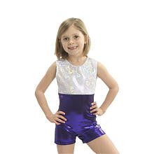 Obersee Girls White/Purple Shimmer Gymnastics Biketard