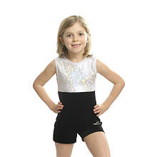 Obersee Girls White/Black Shimmer Gymnastics Biketard