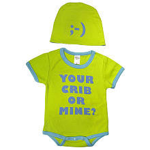 SOZO Neutral 'Your Crib Our Mine' Bodysuit and Emoticon Hat