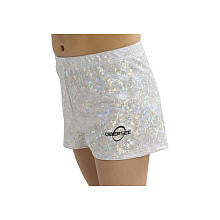 Obersee Girls White/Silver Shimmer Hologram Gymnastics Shorts