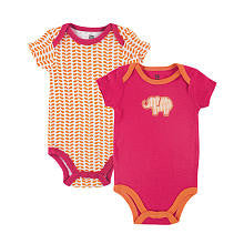 Yoga Sprout Girls 2 Pack Pink/Orange Elephant Applique Bodysuit and Printed Bodysuit