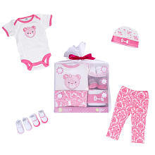 Babygear Girls 5 Piece Bear Print Boxed Gift Set in Tulle 3-6 months