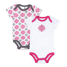 Yoga Sprout Girls 2 Pack Pink/Gray Embroidered Medallion Bodysuit and Printed Bodysuit