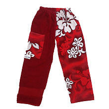 Kiki's Nation Neutral Red Hibiscus Print Cotton Towel Pant with Pocket- Toddler