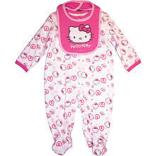 Hello Kitty Girls White/Pink Hearts and Hello Kitty Polka Dot Footie and Matching Bib