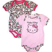 Hello Kitty Girls 2 Pack All Over Print and Solid with Leopard Accent Bodysuits