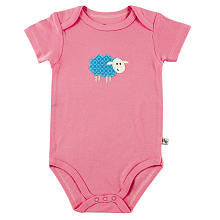 Hudson Baby Girls Sheep Applique Bamboo Short Sleeve Pink Bodysuit