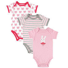 Hudson Baby Girls 3 Pack Ballerina Bunny Short Sleeve Bodysuits