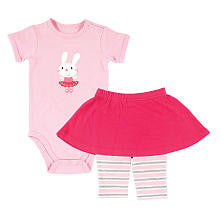 Hudson Baby Girls 2 Piece Ballerina Bunny Short Sleeve Bodysuit and Skirted Legging Set