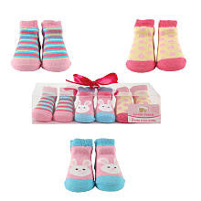 Luvable Friends Girls 3 Pack Little Bunny, Stripes, and Polka Dot Socks Newborn Gift Set- 0-9 Months