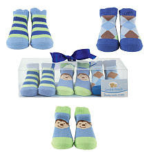 Luvable Friends Boys 3 Pack Little Monkey, Stripes, and Argyle Socks Newborn Gift Set- 0-9 Months