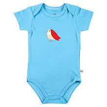 Hudson Baby Boys Bird Applique Bamboo Short Sleeve Blue Bodysuit