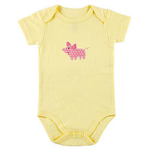 Hudson Baby Girls Pig Applique Bamboo Short Sleeve Yellow Bodysuit