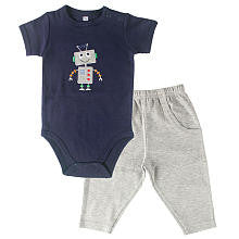 Hudson Baby Boys 2 Piece Robot Navy Bodysuit and Grey Pant Set