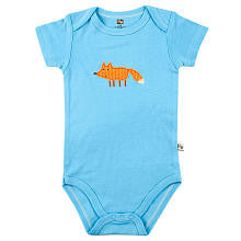 Hudson Baby Boys Fox Applique Bamboo Short Sleeve Blue Bodysuit