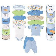 Luvable Friends Boys 24 Piece Safari Friends Coordinating Outfit Newborn Gift Set Cube- 0-6 Months