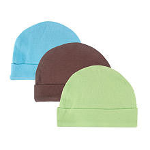 Hudson Baby Boys 3 Pack Blue/Brown/Green Bamboo Hats- 0-6 Months