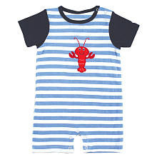 Hudson Baby Boys Blue Striped Romper with Lobster Applique