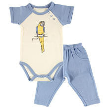 Hudson Baby Boys 2 Piece Parrot Organic Playwear Set with Raglan Short Sleeve Bodysuit and Pant