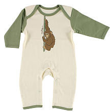 Hudson Baby Boys Lap Shoulder Green/White Organic Coverall with Monkey Print