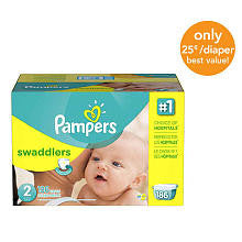 Pampers Swaddlers Size 2 Diapers Economy Plus Pack - 186 Count - ($0.25/Ea.)