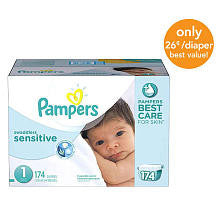 Pampers Sensitive Size 1 Diapers Economy Plus Pack - 174 Count - ($0.26/Ea.)