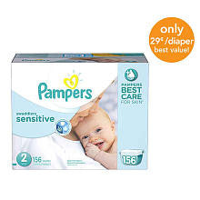 Pampers Swaddlers Sensitive Size 2 Diapers Economy Plus Pack - 156 Count - ($0.29/Ea.)