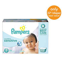 Pampers Swaddlers Sensitive Size 3 Diapers Economy Plus Pack - 144 Count - ($0.32/Ea.)