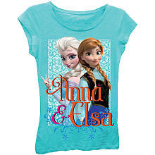 Disney Girls Teal Frozen T Shirt with Anna and Elsa- Toddler