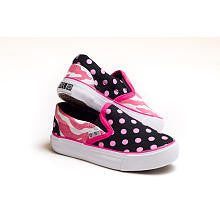 XOLO Girls Zebra and Pink/Black Polka Dot Print Slip On Shoes