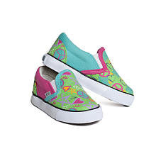 XOLO Girls Pink Peace, Stars, and Hearts Doodle Slip On Shoes