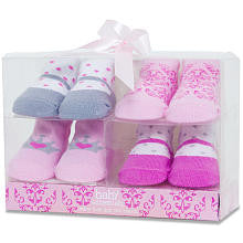 Baby Essentials Fancy Damask 4 Pack Sock Set - Pink