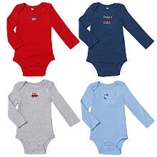 Koala Baby Boys' 4 Pack Solid Embroidered Long Sleeve Lap Shoulder Bodysuits