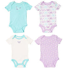 Koala Baby Girls' 4 Pack Short Sleeve Printed and Solid Bodysuits