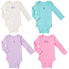 Koala Baby Girls' 4 Pack Long Sleeve Embroidered Bodysuits