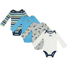 Koala Baby Boys 4 Pack Long Sleeve Patterned Bodysuits