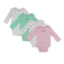 Koala Baby Girls' 4 Pack Long Sleeve Printed and Solid Bodysuits