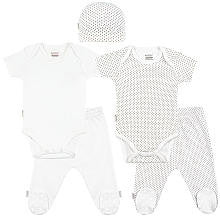 Kushies Neutral 6 Piece White Double Bundle Set with 2 Short Sleeve Wrap Bodysuits, 2 Cuffed Pants, and 2 Hats- 6 Months