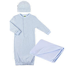 Kushies Boys 3 Piece Blue Polka Dot Welcome Home Bundle with Gown, Receiving Blanket, and Hat