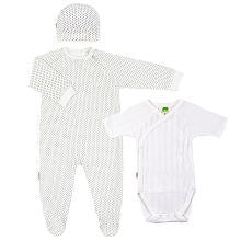 Kushies Neutral 3 Piece Essentials Layette Bundle with Zip Up Footie, Short Sleeve Side Snap Wrap T Shirt, and Hat