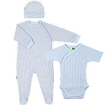 Kushies Boys 3 Piece Essentials Layette Bundle with Zip Up Footie, Short Sleeve Side Snap Wrap T Shirt, and Hat