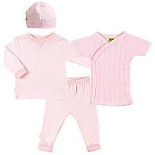 Kushies Girls 4 Piece Cozy Layette Set with Long Sleeve Shirt, Pants, Wrap Shirt and Hat