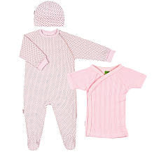 Kushies Girls 3 Piece Essentials Layette Bundle with Zip Up Footie, Short Sleeve Side Snap Wrap T Shirt, and Hat