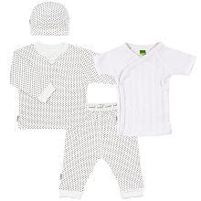 Kushies Neutral 4 Piece White Cozy Layette Bundle with Long Sleeve Shirt, Pants, Wrap Shirt, and Hat